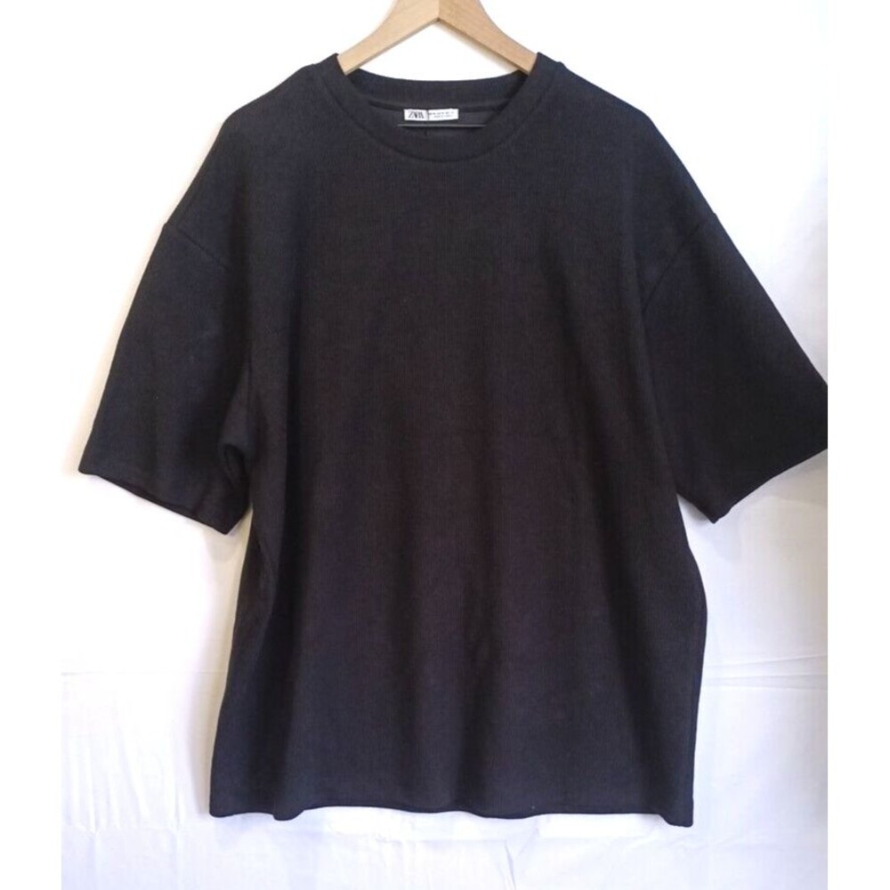 Zara Mens Black Ribbed Short Sleeve T Shirt New With Tags Size XL